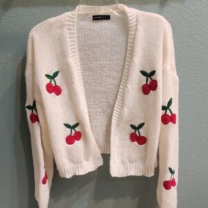 SHEIN Sweater White Cherry Embroidered Medium